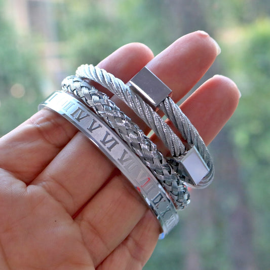 3pcs/set Royal Roman Bracelets & Bangles Love Bangle Bracelet For Men stainless steel Rectangle Bracelet Pulseira Men's Jewelry