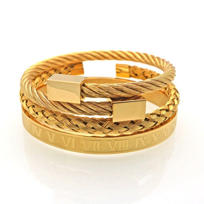 3pcs/set Royal Roman Bracelets & Bangles Love Bangle Bracelet For Men stainless steel Rectangle Bracelet Pulseira Men's Jewelry