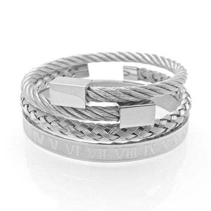 3pcs/set Royal Roman Bracelets & Bangles Love Bangle Bracelet For Men stainless steel Rectangle Bracelet Pulseira Men's Jewelry