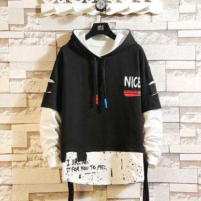 Japan Style Casual O-Neck 2020 Spring Autumn Print Hoodie Sweatshirt Men'S Thick Fleece Hip Hop High Streetwear Clothes
