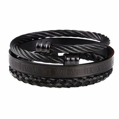 Luxury 3pcs/Set Stainless Steel Bracelet Hip Hop Men Jewelry Roman Number Charm  Gold Color Jewelry For  Men Pulseira Bileklik