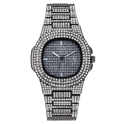 Necklace+Watch+Bracelet Hip Hop Miami Curb Cuban Chain Gold Color Iced Out Paved Rhinestones CZ Bling Rapper Jewelry For Men
