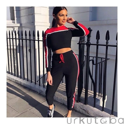 Casual Women's Tracksuit Tights Sportswear Fitness Suit For Female Clothing Workout Two Piece Jumpsuit Long Sleeve Crop Top