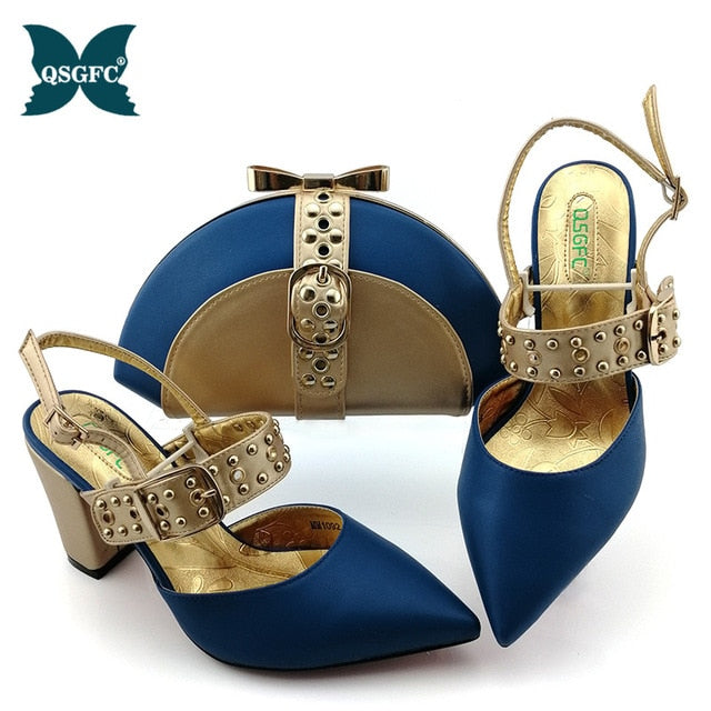 2020 NEW Shoes woman platform for African Ladies Italian design Shoes and Bag Set Decorated with Rhineston Metal Decoration