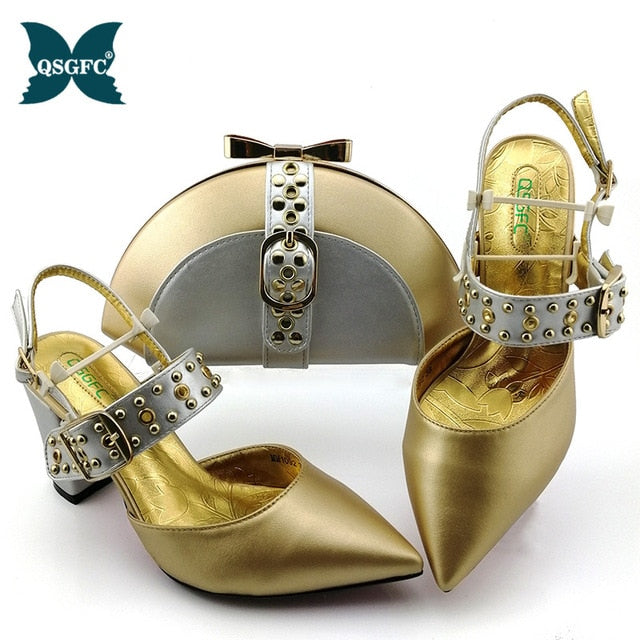 2020 NEW Shoes woman platform for African Ladies Italian design Shoes and Bag Set Decorated with Rhineston Metal Decoration