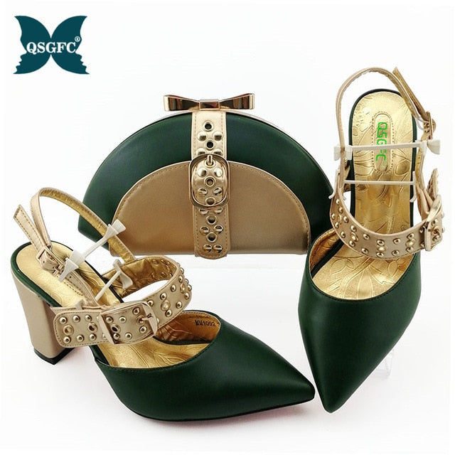 2020 NEW Shoes woman platform for African Ladies Italian design Shoes and Bag Set Decorated with Rhineston Metal Decoration