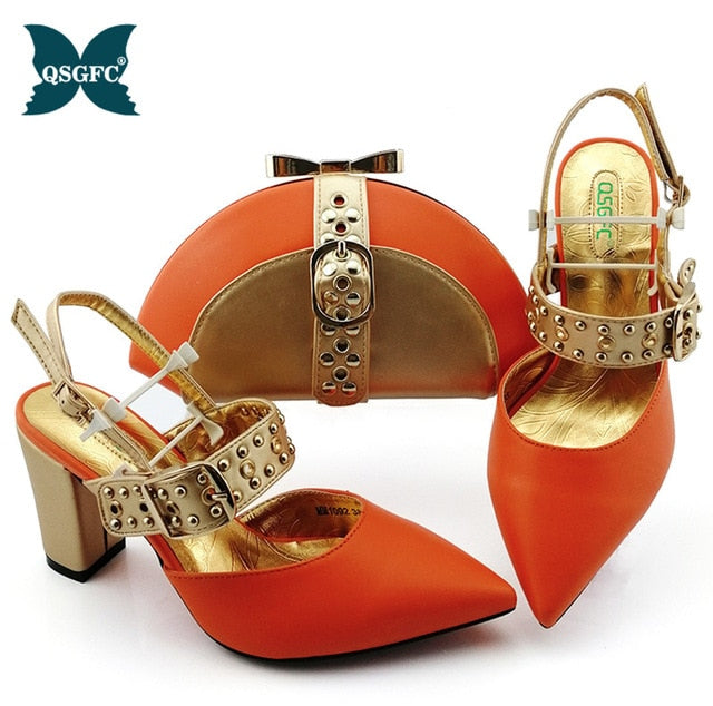 2020 NEW Shoes woman platform for African Ladies Italian design Shoes and Bag Set Decorated with Rhineston Metal Decoration