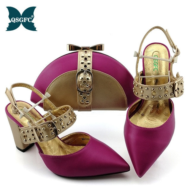 2020 NEW Shoes woman platform for African Ladies Italian design Shoes and Bag Set Decorated with Rhineston Metal Decoration