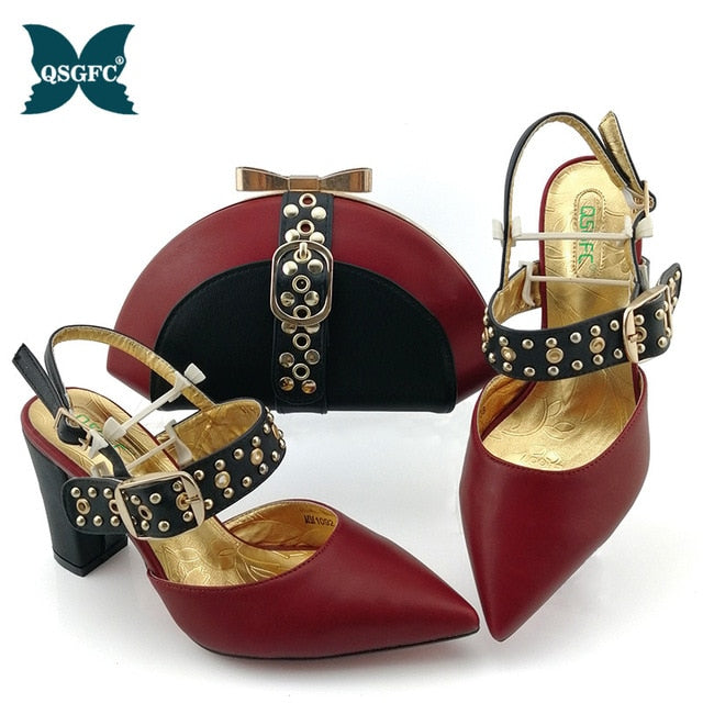 2020 NEW Shoes woman platform for African Ladies Italian design Shoes and Bag Set Decorated with Rhineston Metal Decoration