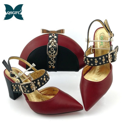 2020 NEW Shoes woman platform for African Ladies Italian design Shoes and Bag Set Decorated with Rhineston Metal Decoration