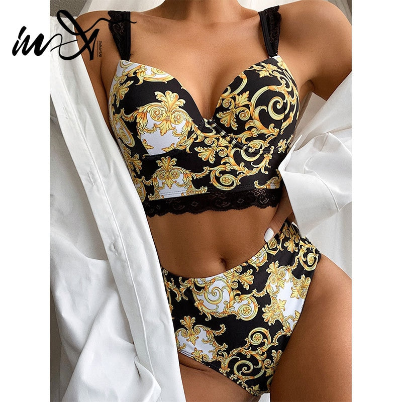 In-X High waist paisley print bikini 2020 Push up swimwear women Underwire swimsuit female Sexy lace bikinis Straps bathing suit