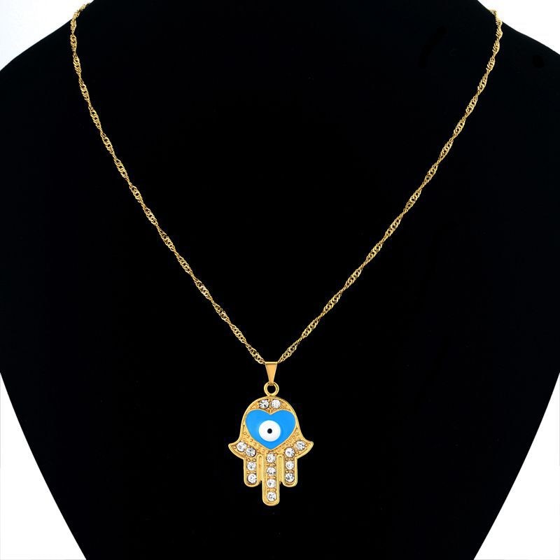 Hand Of Fatima Necklace & Pendant Iced Out Water wave Chain Gold AAA Cubic Zircon Men's Women   Hip hop Rock Jewelry