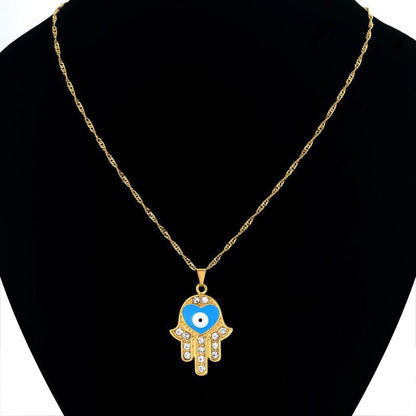 Hand Of Fatima Necklace & Pendant Iced Out Water wave Chain Gold AAA Cubic Zircon Men's Women   Hip hop Rock Jewelry