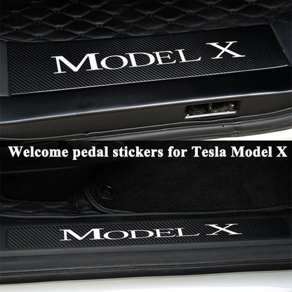 For Tesla Model X 4pcs/set Front Rear Car Door Sill Welcome Pedal Sticker Anti-Scratch Cover Protector Car Styling Accessories