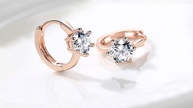 ZHOUYANG Stud Earrings For Women Classic Six Claw Clear AAA+Cubic Zirconia Rose Gold Color Fashion Jewelry For Girls KAE094