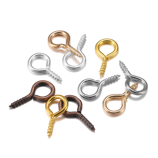 200pcs Small Tiny Mini Eye Pins Eyepins Hooks Eyelets Screw Threaded Gold  Clasps Hooks Jewelry Findings For Making DIY