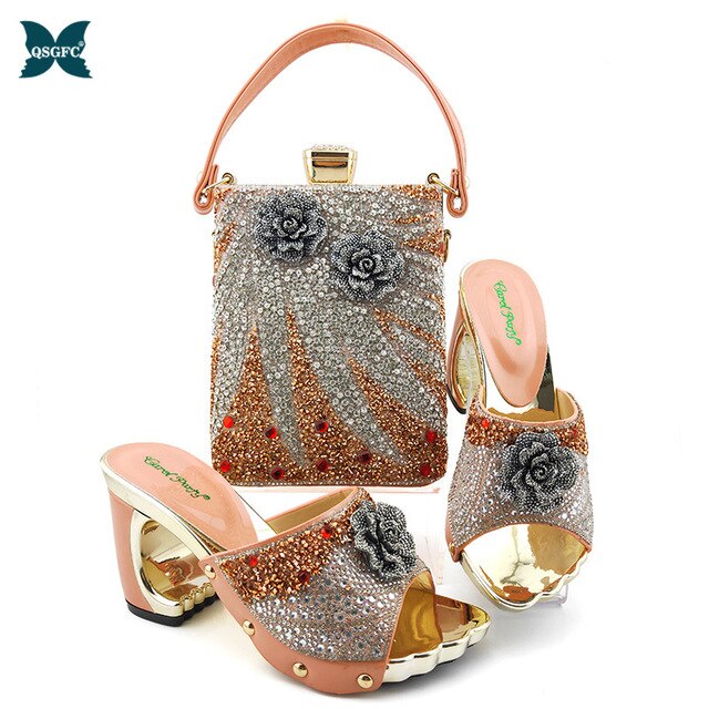 Black Color Latest Shoes and Bags Set Italian matching Sets 2020 Nigerian Shoes and Matching Bags Women Rhinestone Wedding Shoes