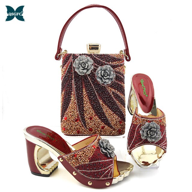 Black Color Latest Shoes and Bags Set Italian matching Sets 2020 Nigerian Shoes and Matching Bags Women Rhinestone Wedding Shoes