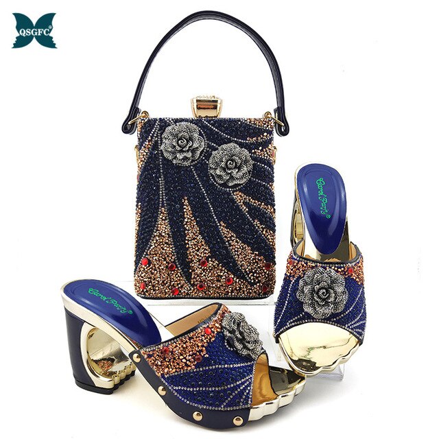 Black Color Latest Shoes and Bags Set Italian matching Sets 2020 Nigerian Shoes and Matching Bags Women Rhinestone Wedding Shoes
