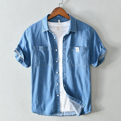 Men casual Denim shirt new 2020 summer short sleeve blue shirt High quality tops Camisa masculina 558