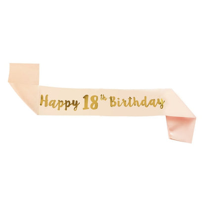 Birthday Party Decoration 18 21 30 40 50 Rose Gold Satin Sash Crystal Crown Tiara Happy Birthday Anniversary Party Supplies