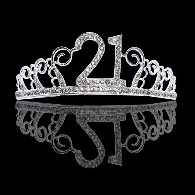 Birthday Party Decoration 18 21 30 40 50 Rose Gold Satin Sash Crystal Crown Tiara Happy Birthday Anniversary Party Supplies