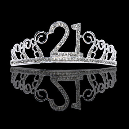 Birthday Party Decoration 18 21 30 40 50 Rose Gold Satin Sash Crystal Crown Tiara Happy Birthday Anniversary Party Supplies