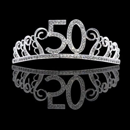 Birthday Party Decoration 18 21 30 40 50 Rose Gold Satin Sash Crystal Crown Tiara Happy Birthday Anniversary Party Supplies