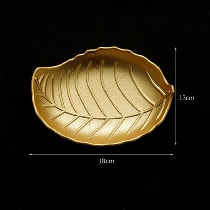 Nordic Luxury Decorative Gold Leaf Plate Dish Candy Trinket Dish Jewelry Fruit Serving Tray Storage Plate Crockery Tableware