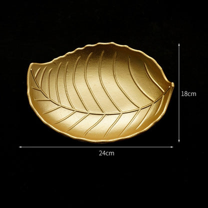 Nordic Luxury Decorative Gold Leaf Plate Dish Candy Trinket Dish Jewelry Fruit Serving Tray Storage Plate Crockery Tableware