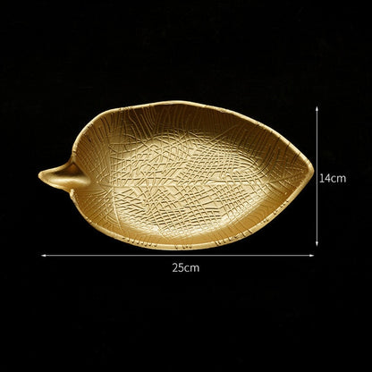 Nordic Luxury Decorative Gold Leaf Plate Dish Candy Trinket Dish Jewelry Fruit Serving Tray Storage Plate Crockery Tableware