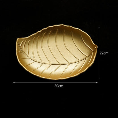 Nordic Luxury Decorative Gold Leaf Plate Dish Candy Trinket Dish Jewelry Fruit Serving Tray Storage Plate Crockery Tableware