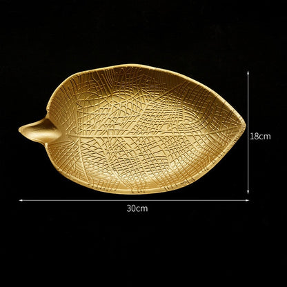 Nordic Luxury Decorative Gold Leaf Plate Dish Candy Trinket Dish Jewelry Fruit Serving Tray Storage Plate Crockery Tableware