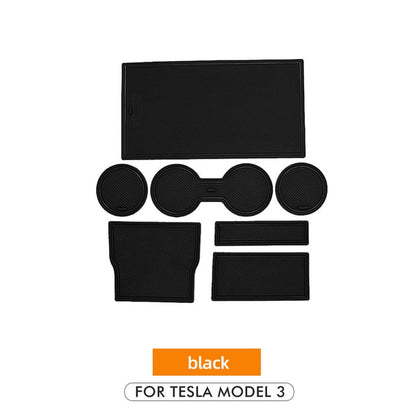 Heenvn 7Pcs/Set For Tesla Model 3 Accessories Gate Slot Pad Door Groove Mat Center Console Cup Holder Model3 Model Y Car Three