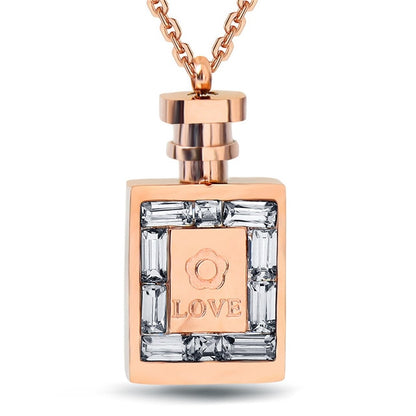ZORCVENS Fashion 316L Stainless Steel Jewelry luxury women Rose Gold Color Perfume Bottle necklace chain Lady Crystal Jewelry