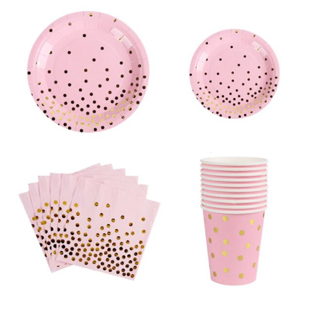 New year party decoration Pink Gold Disposable tableware Plate Cup Napkins Star for baby Shower birthday party Wedding Christmas