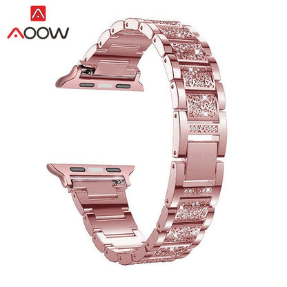 Stainless Steel Strap for Apple Watch 4 5 38mm 42mm 40mm 44mm Rose Pink Diamond Jewelry Women Metal Bracelet Band for iwatch 123