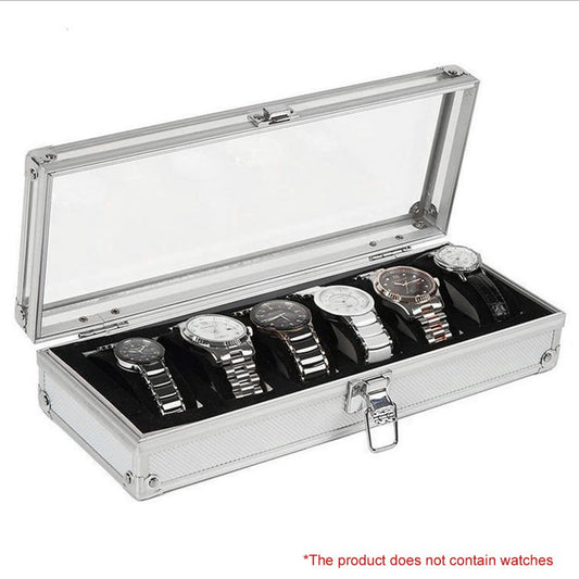 6 Grid Insert Slots Jewelry Display Storage Case Aluminium Watch Box Organizer Holder Packaging Silver For Men Valentine Gifts