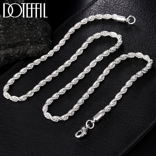DOTEFFIL 925 Sterling Silver 16/18/20/22/24 Inch 4mm Twisted Rope Chain Necklace For Women Man Fashion Wedding Charm Jewelry