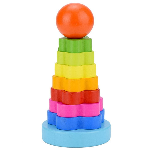 Kids Montessori Wooden Toys Rainbow Blocks Kid Learning Toy Baby Music Rattles Graphic Colorful Wooden Blocks Educational Toy