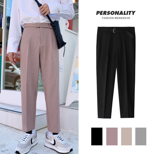 Korean Style Straight Pants Men's Fashion Solid Color Business Casual Dress Pants Men Streetwear Wild Loose Suit Trousers Mens