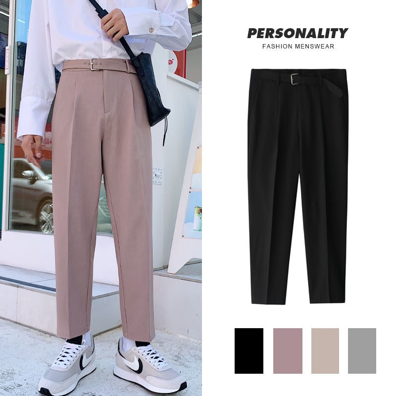 Korean Style Straight Pants Men's Fashion Solid Color Business Casual Dress Pants Men Streetwear Wild Loose Suit Trousers Mens