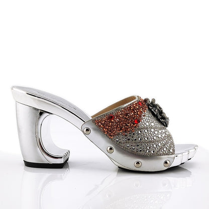 2020 New Arrival Fashionable Italian Shoes and Bag Sets Silver Color Women's Shoes with Appliques for African lady Sandals