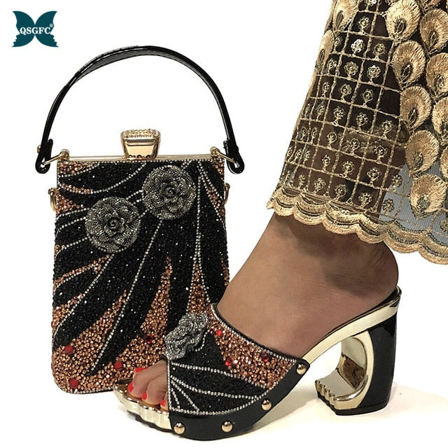 2020 New Arrival Fashionable Italian Shoes and Bag Sets Silver Color Women's Shoes with Appliques for African lady Sandals