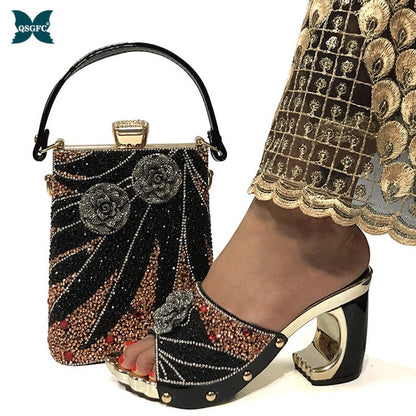 2020 New Arrival Fashionable Italian Shoes and Bag Sets Silver Color Women's Shoes with Appliques for African lady Sandals