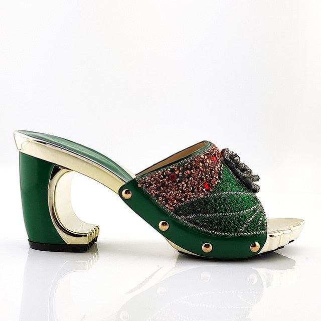 2020 New Arrival Fashionable Italian Shoes and Bag Sets Silver Color Women's Shoes with Appliques for African lady Sandals