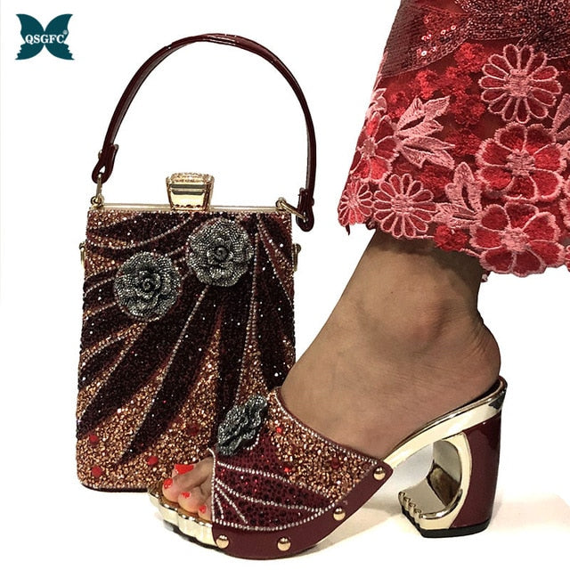 2020 New Arrival Fashionable Italian Shoes and Bag Sets Silver Color Women's Shoes with Appliques for African lady Sandals