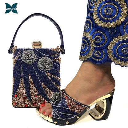 2020 New Arrival Fashionable Italian Shoes and Bag Sets Silver Color Women's Shoes with Appliques for African lady Sandals