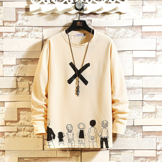 Autumn Spring Black White Tshirt Top Tees Classic Style Brand Fashion Clothes OverSize M-5XL O NECK Long Sleeve T Shirt Men'S
