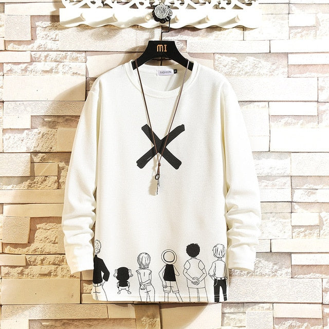 Autumn Spring Black White Tshirt Top Tees Classic Style Brand Fashion Clothes OverSize M-5XL O NECK Long Sleeve T Shirt Men'S